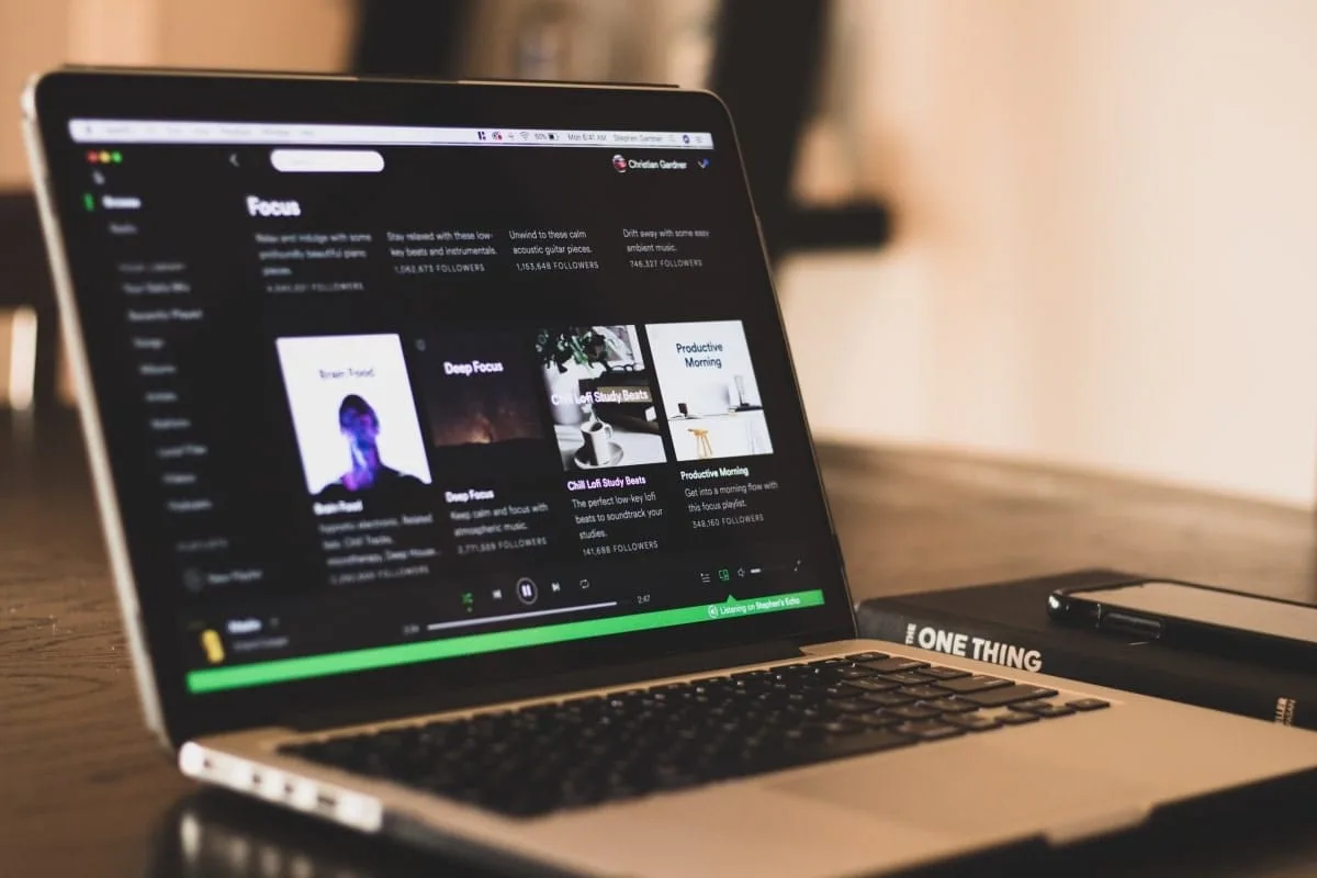 A laptot showing a Spotify pitching service