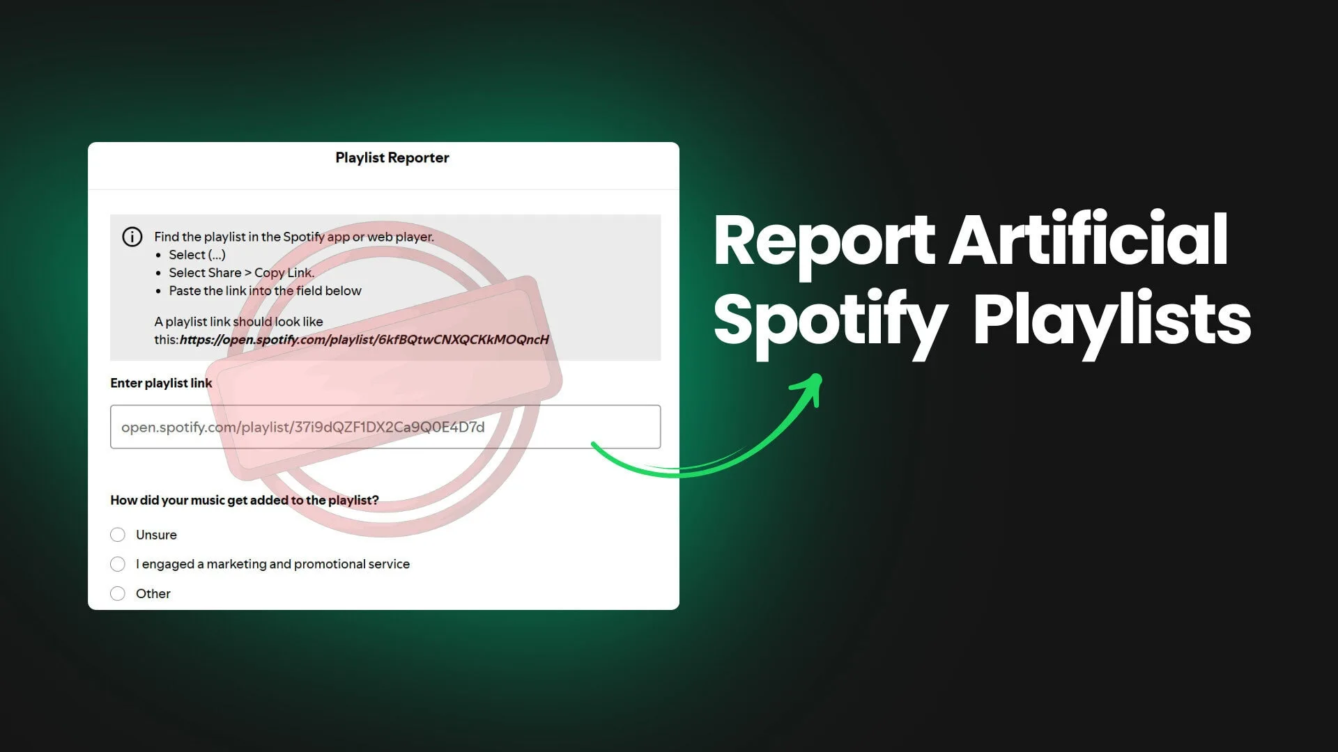 How to report artificial playlists on spotify