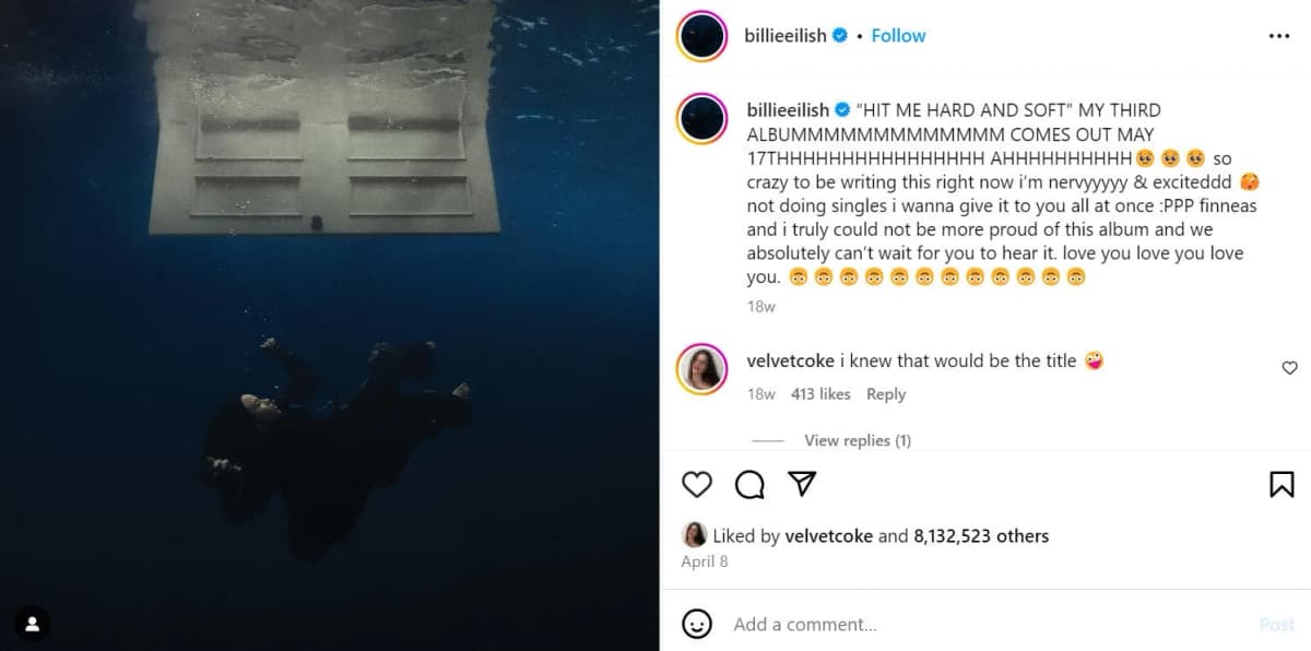 Billie Eilish instagram post