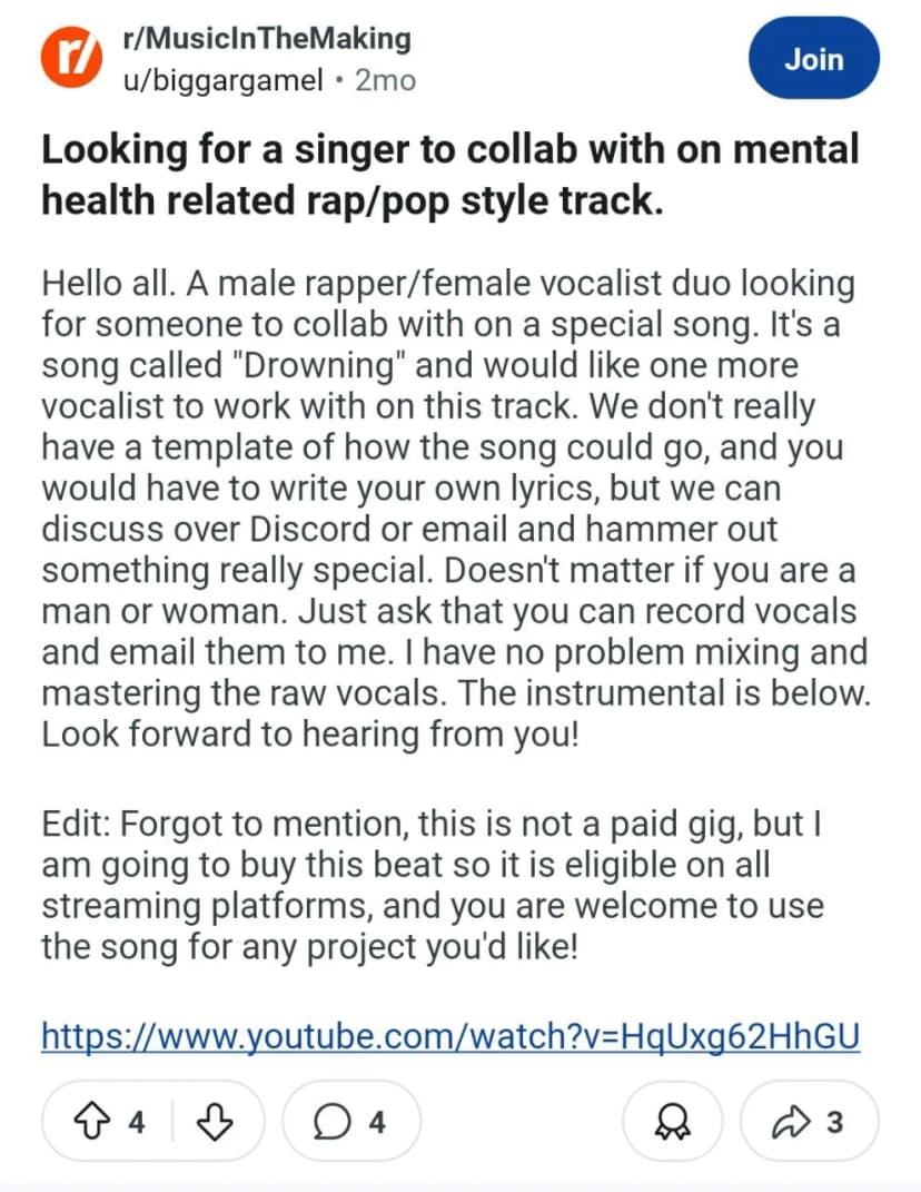 Asking artists for collab on Reddit