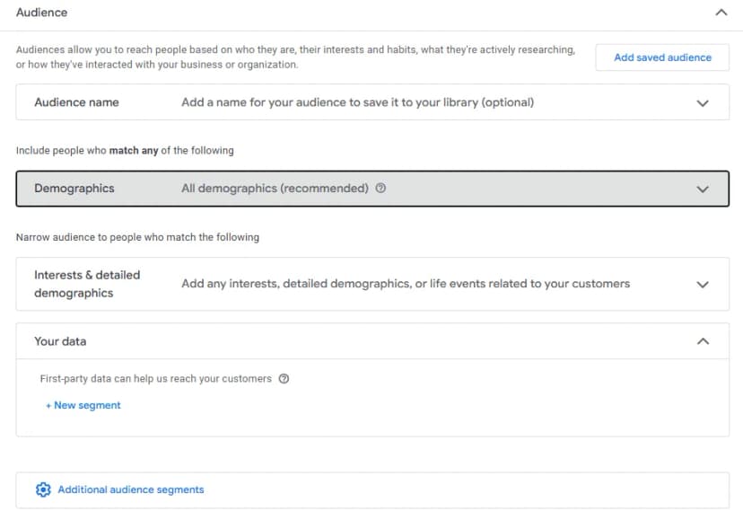 Audience demographics settings in youtube ads
