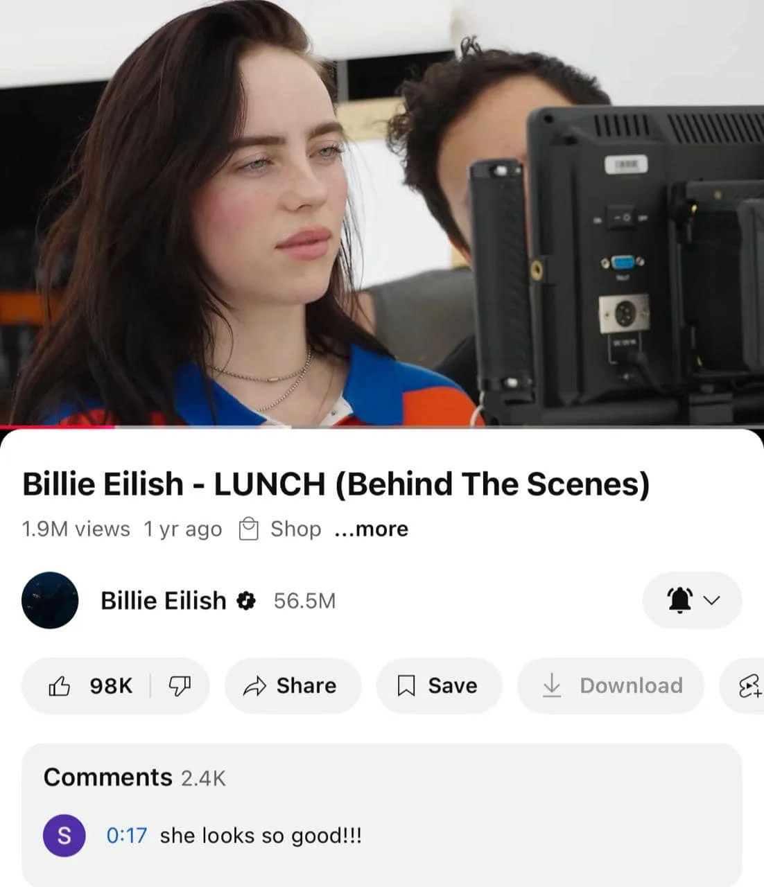 Billie eilish lunch behind the scenes