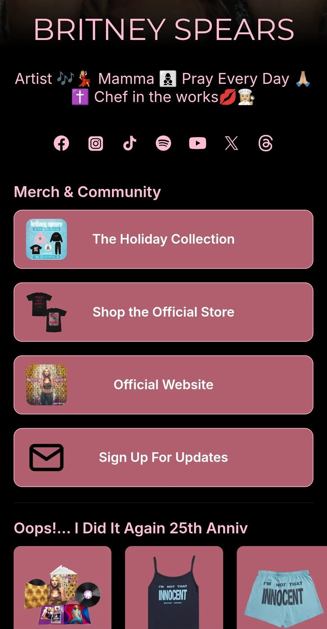 britney spears instagram link in bio merch