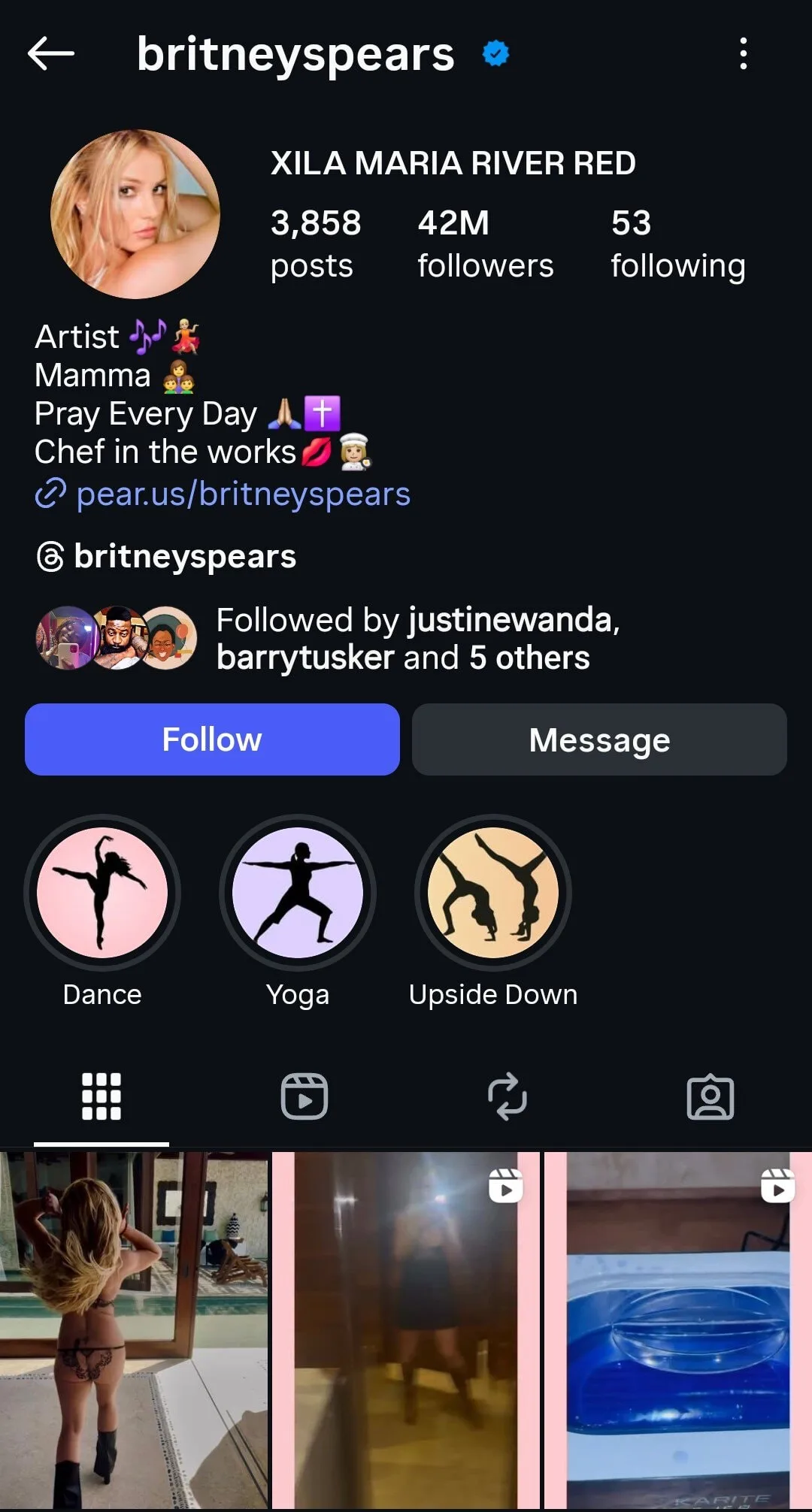 britney spears instagram profile link in bio