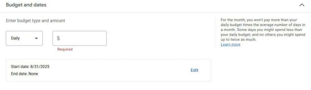 Budget settings for youtube ads