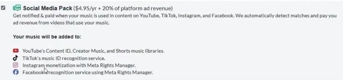 Distrokid social media pack details