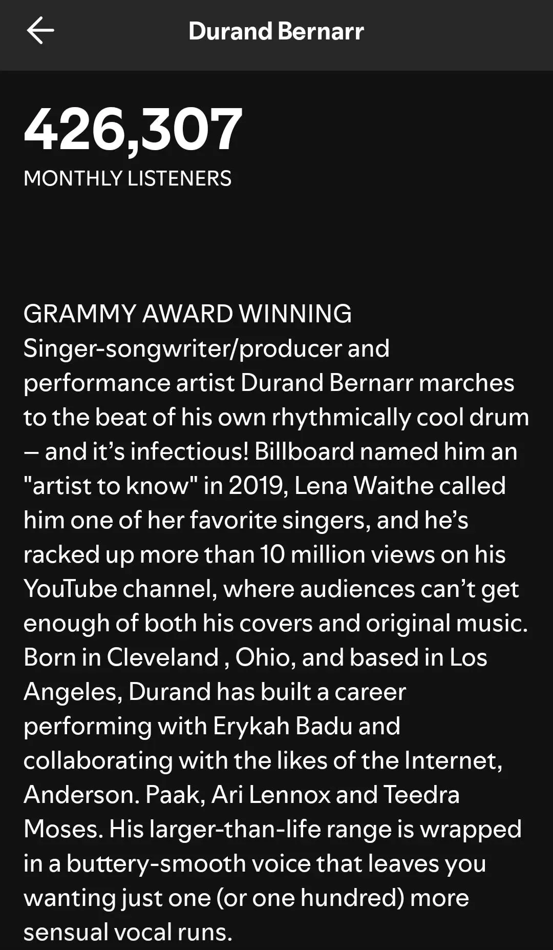 durand bernarr grammy award winning artist spotify