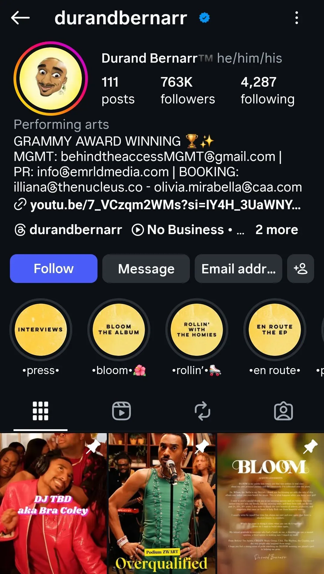 durand bernarr grammy award winning instagram