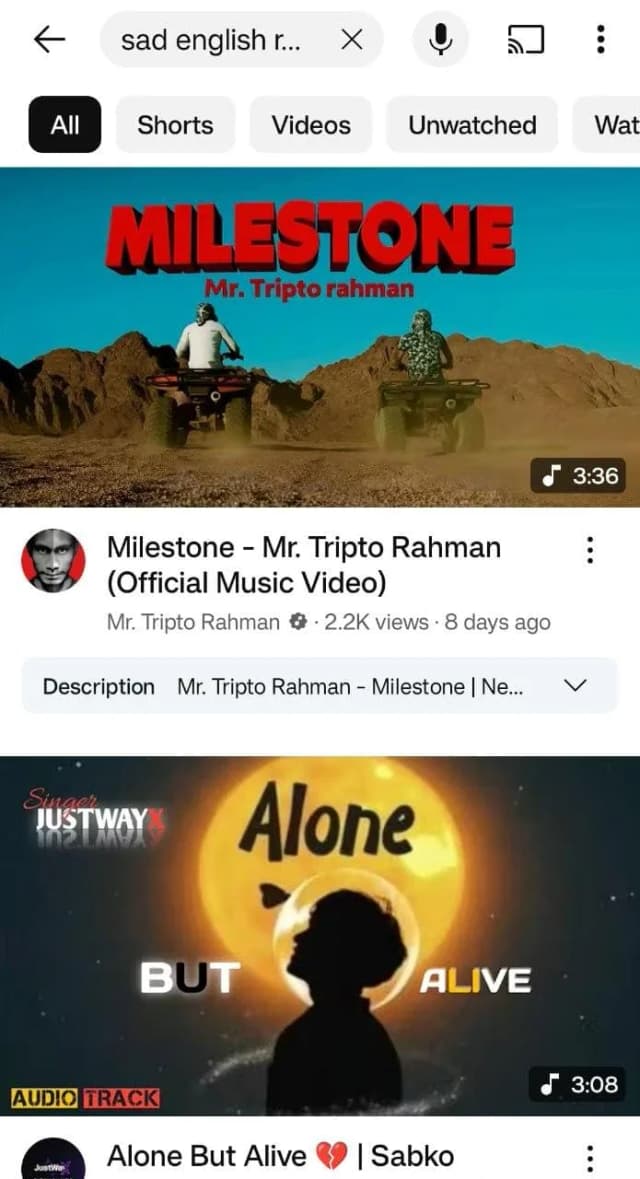 Example of a new published music on YouTube
