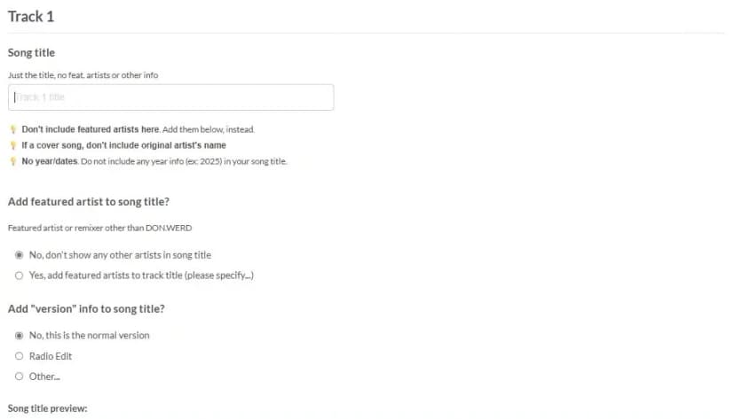 Fill in your track details for Spotify