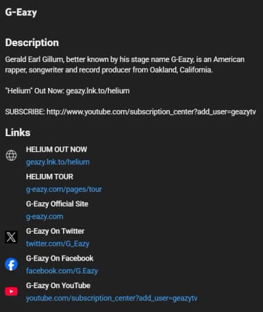 G eazy youtube description example