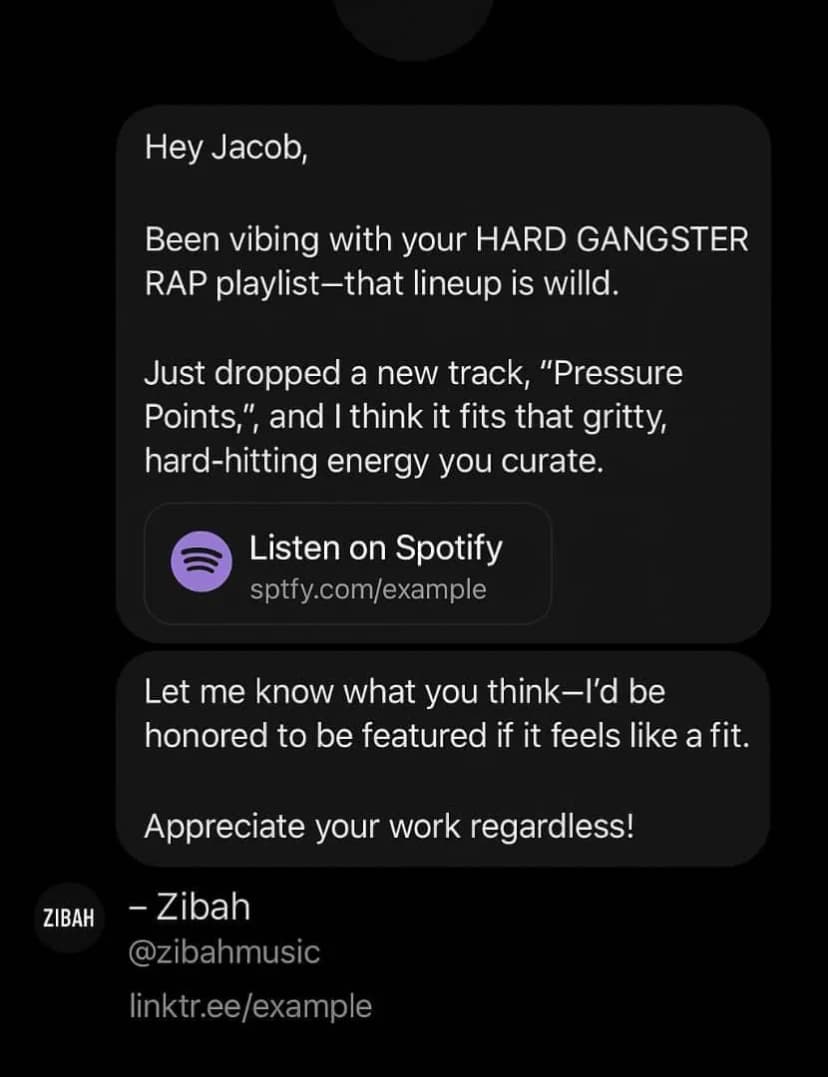 How to write instagram dm to reach out Spotify playlist curators