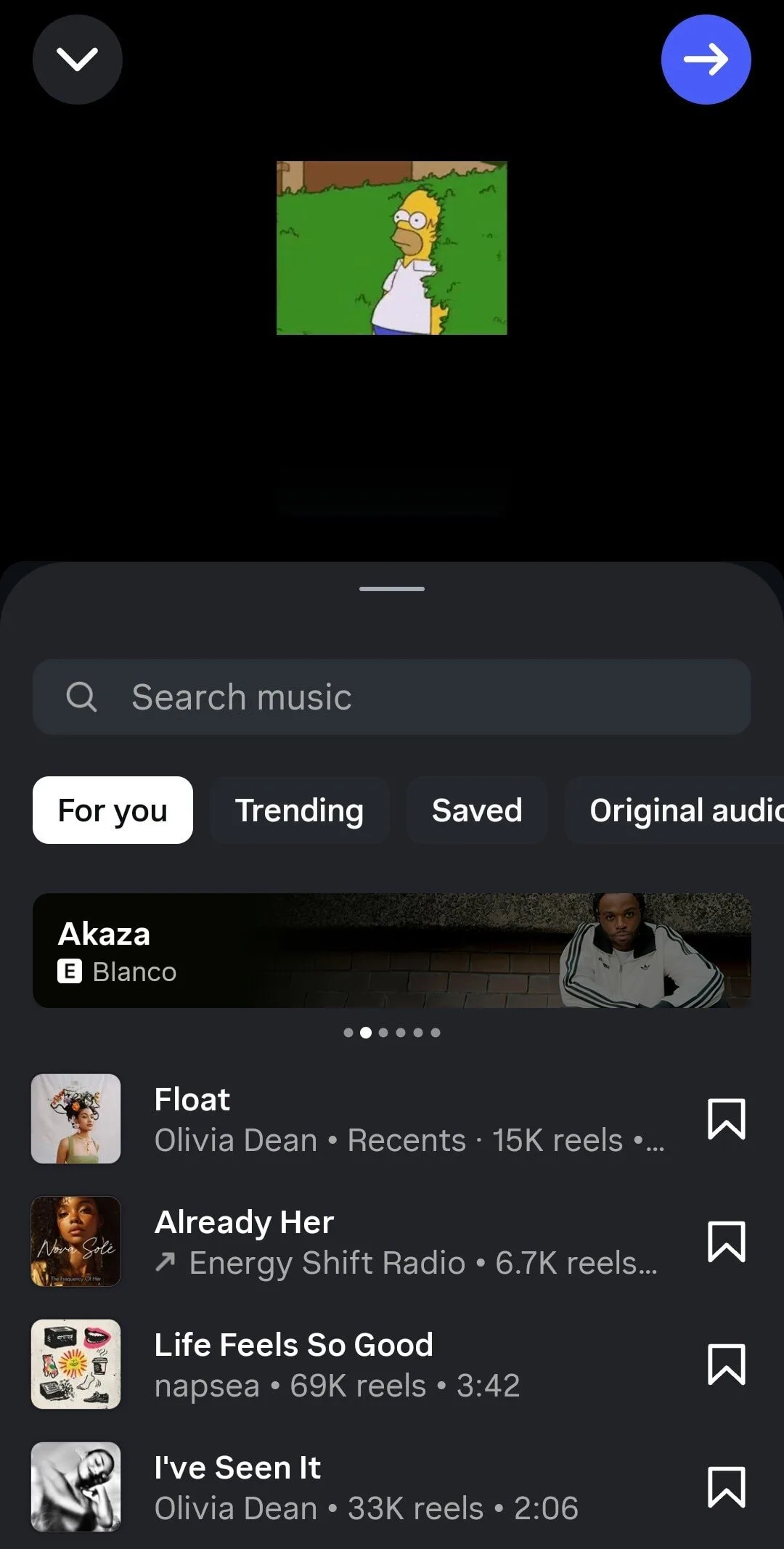 instagram reels videos add music search