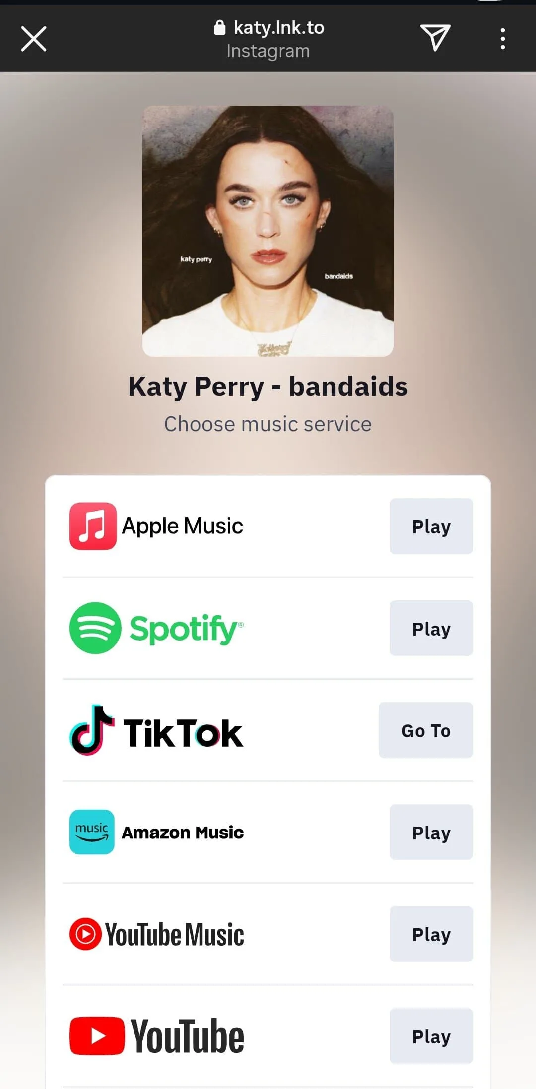 katy perry instagram profile music link