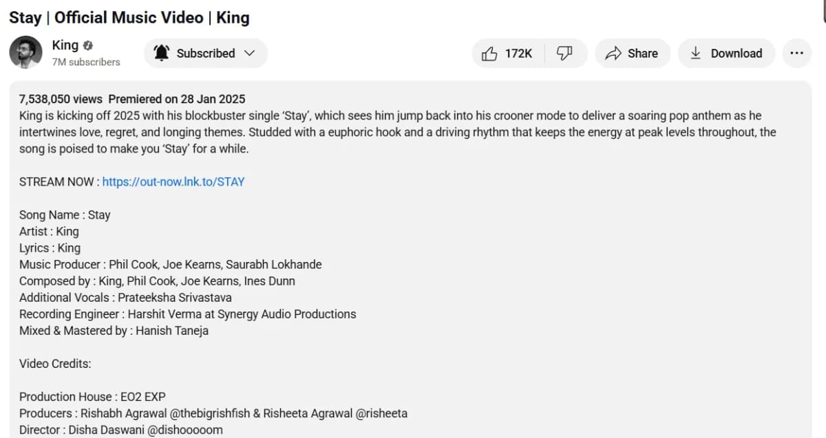 King stay youtube music video description for inspiration