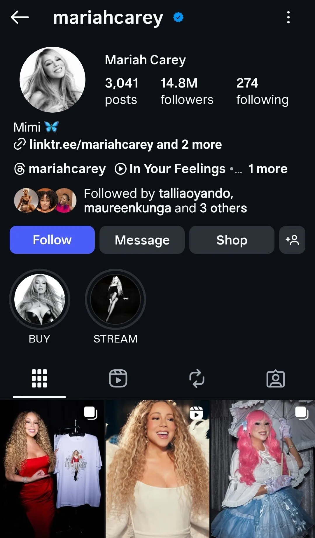 mariah carey music instagram profile