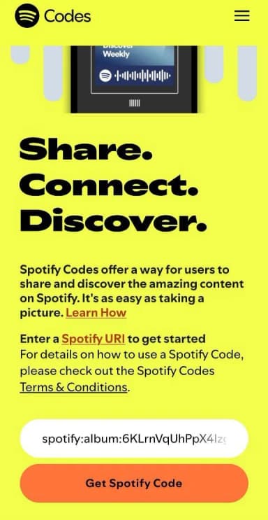 Paste link in Spotify codes