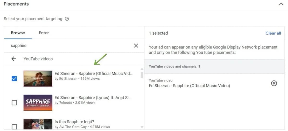 Placement strategy for youtube ads
