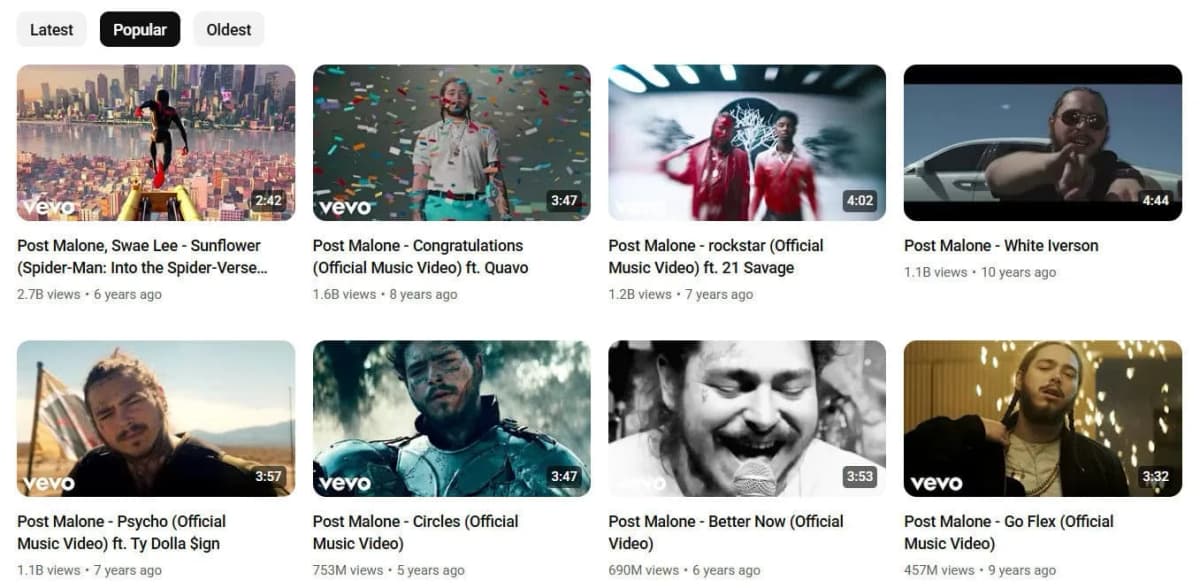 Post malone music videos thumbnail for inspiration