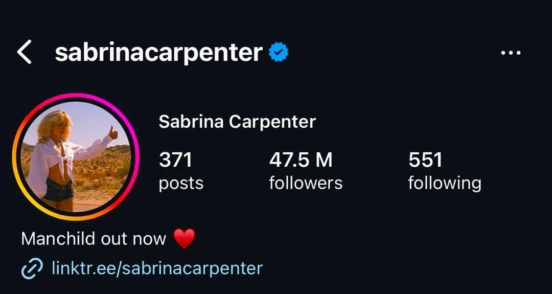 Sabrina Carpenter announcing album in her bio
