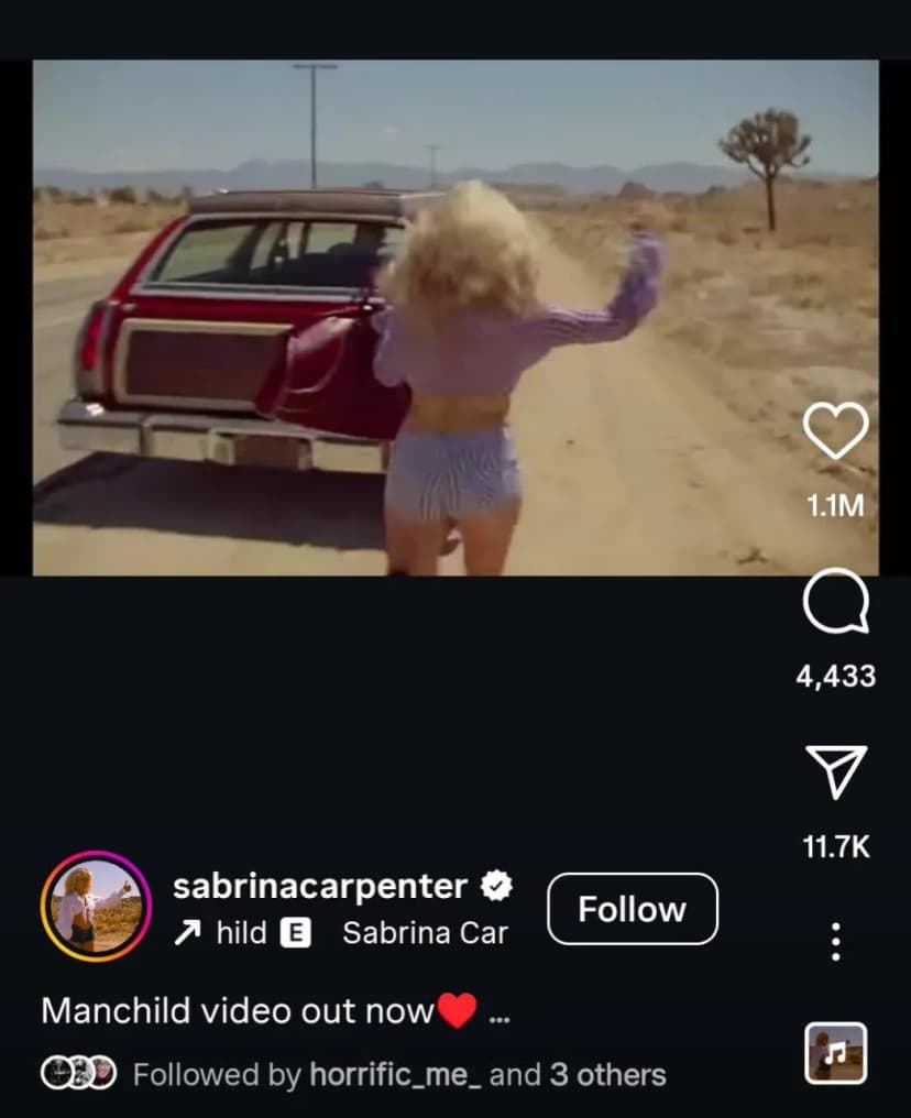 Sabrina Carpenter promoting manchild with her Instagram reel