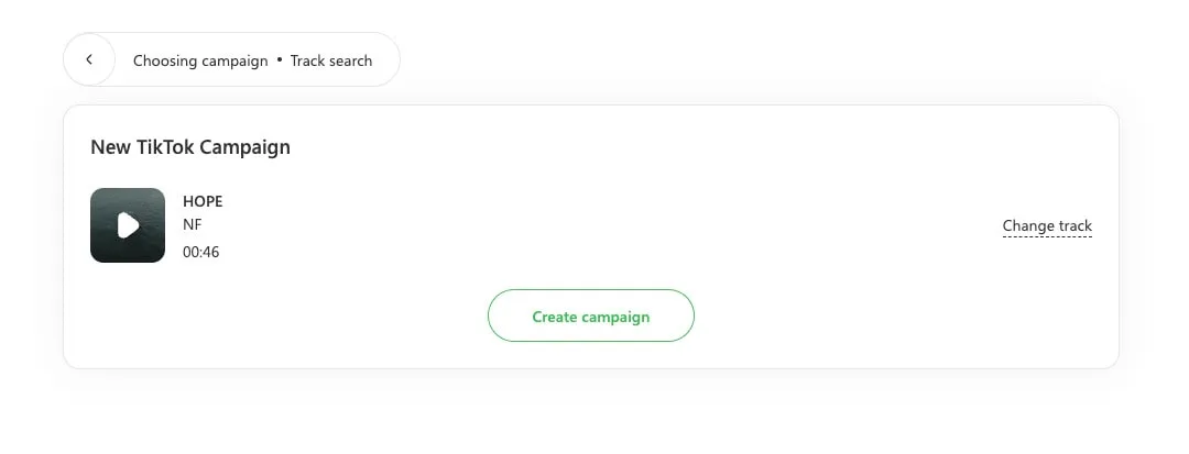 Selecting your track to promote it on TikTok
