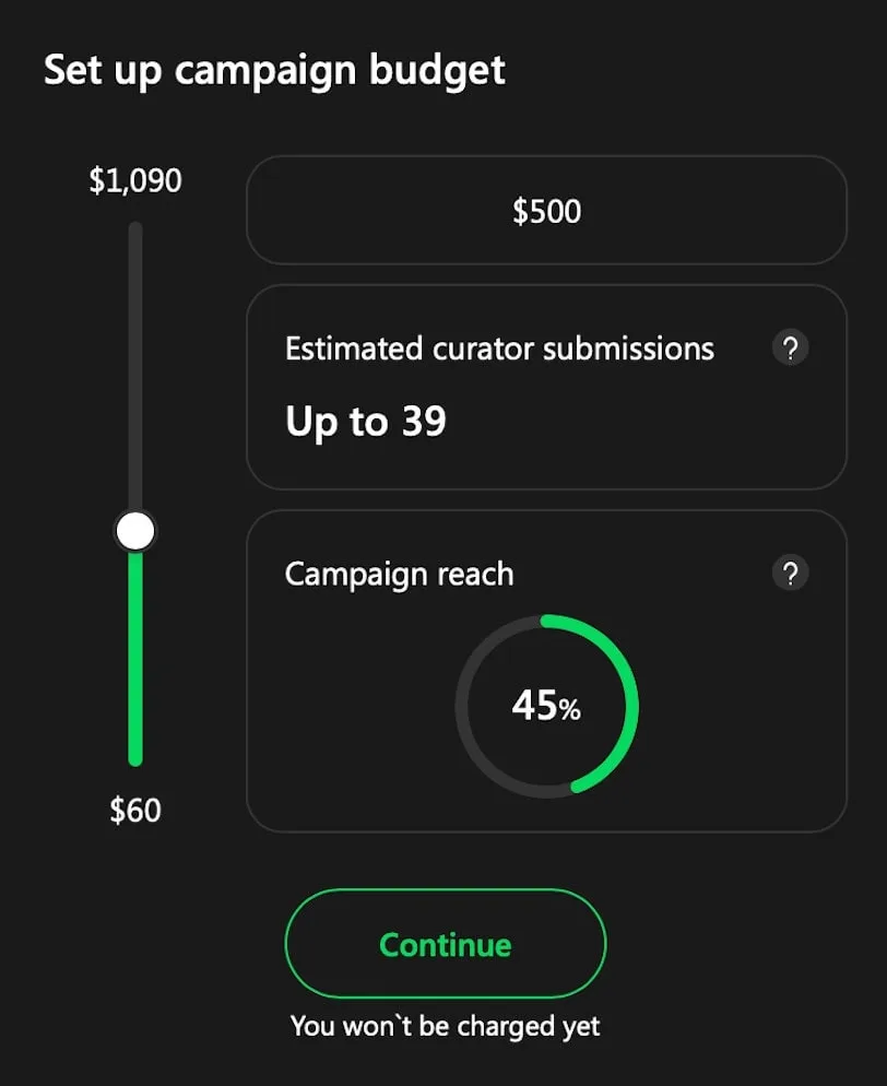 Setting up campaign budget on SoundCampaign