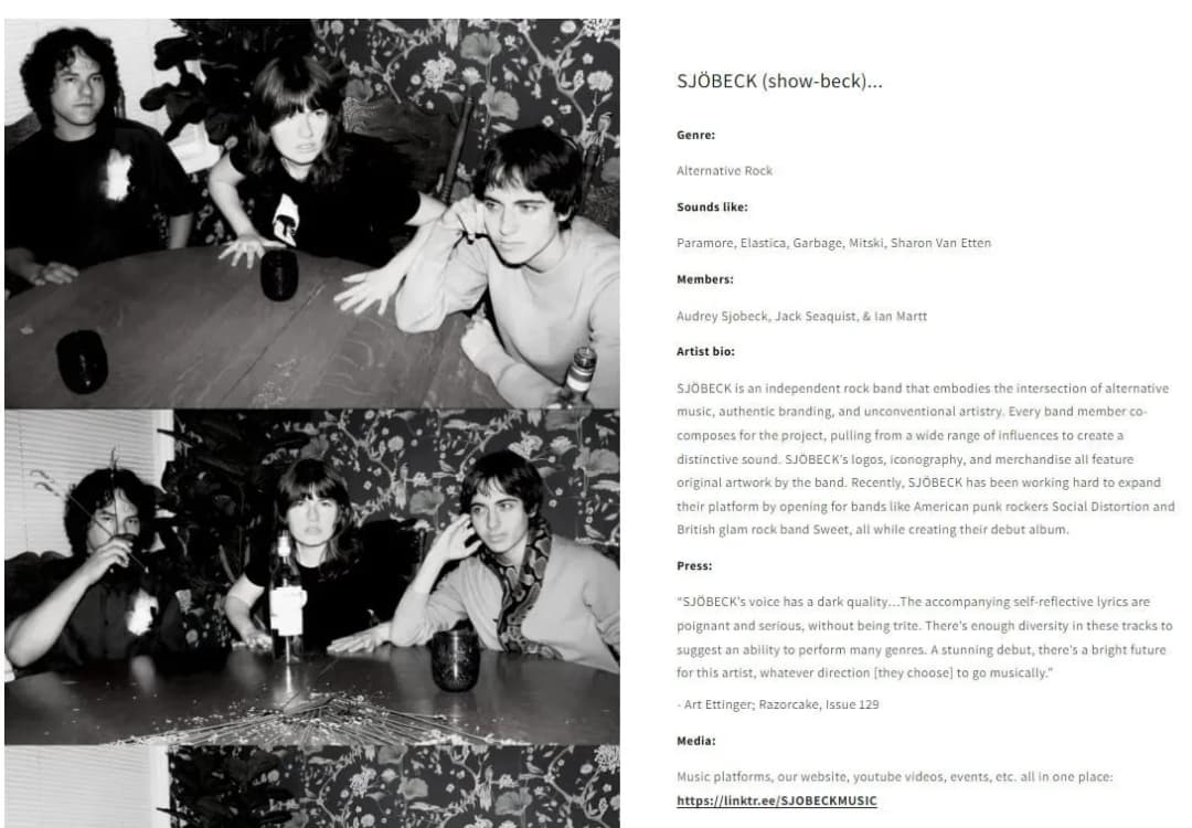 sjobeck epk example music band