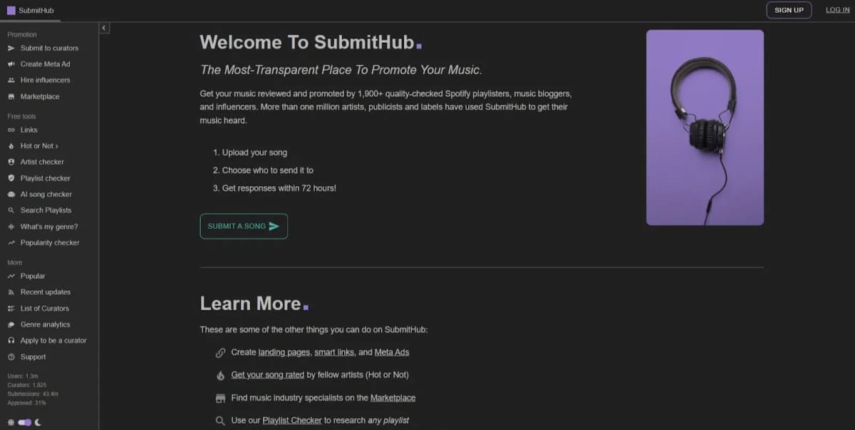 Submithub music promotion dashboard