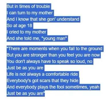 The impact created from the lyrics of be as you are