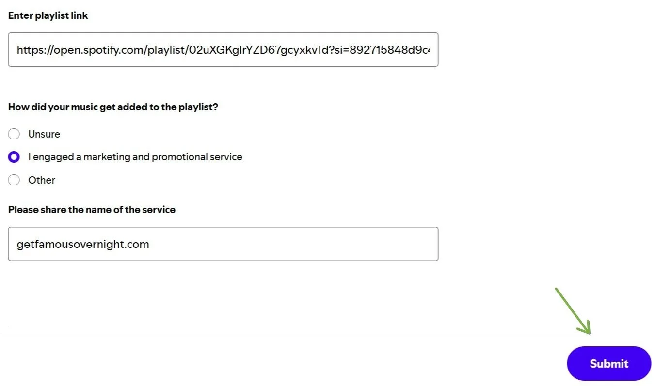 Using spotify reporter tool to report a spotify playlist