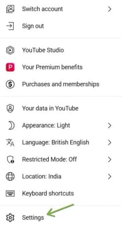 Youtube settings menu