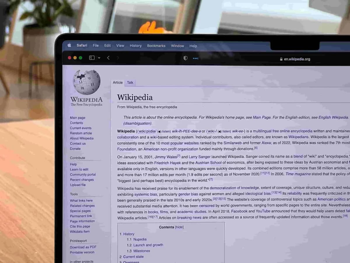 wikipedia page at the laptop