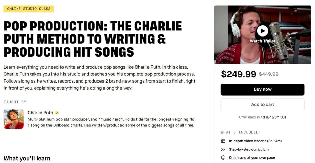 Charlie puth leveraging courses for digital music marketing