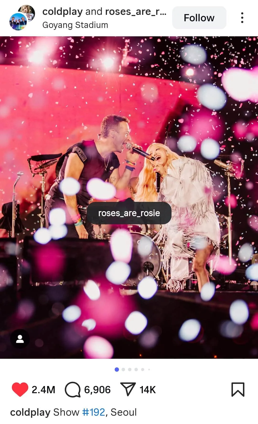 Coldplay and Rose collab on Instagram
