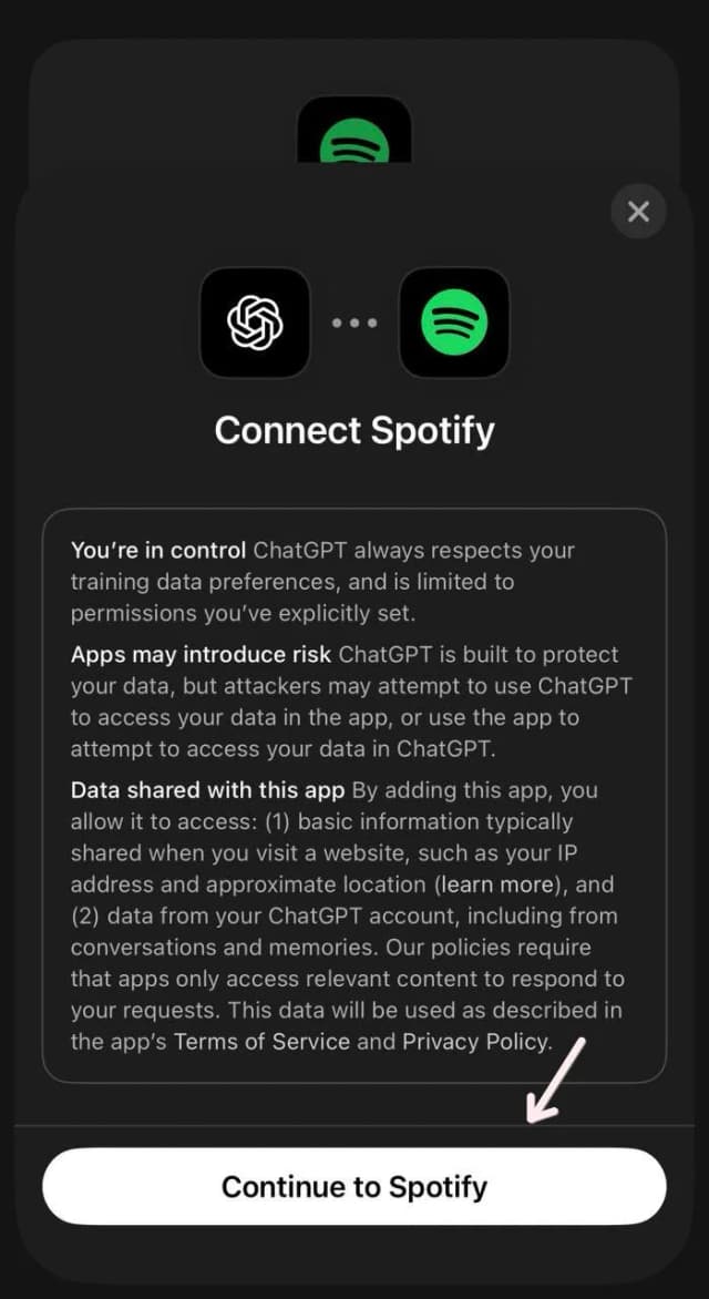 confirming spotify chatgpt connection