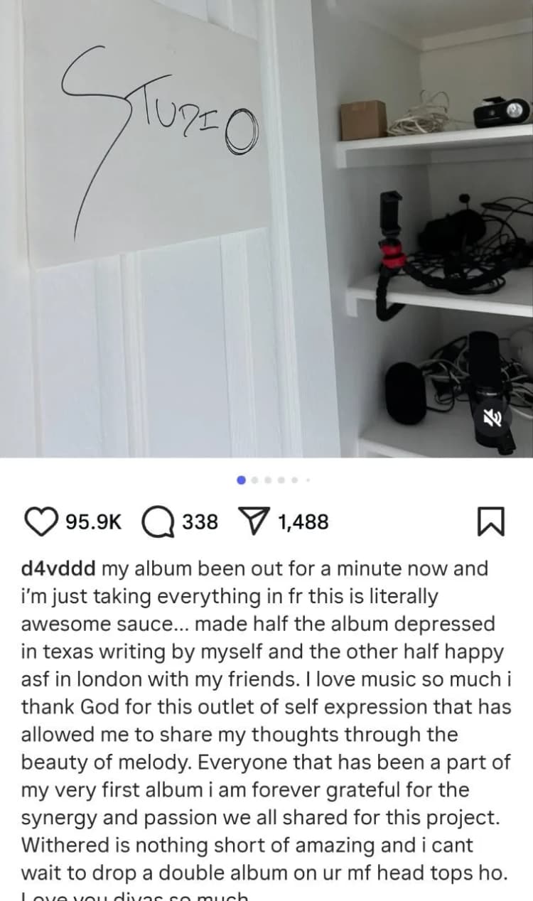 d4vd sharing personal stories to promote music on Instagram