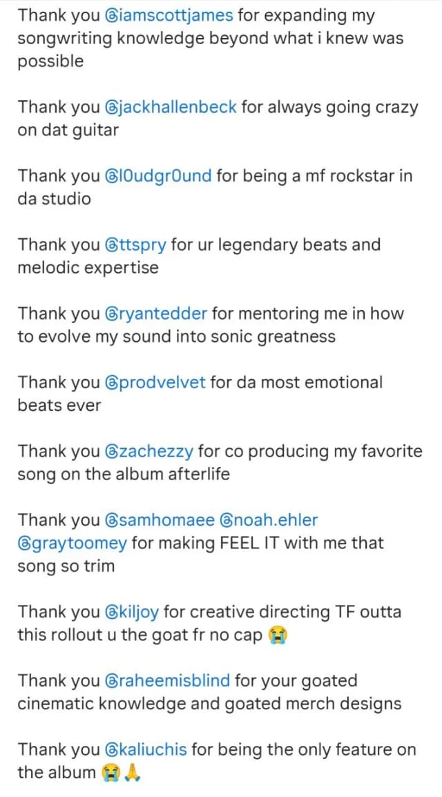 D4vd thanking everyone on Instagram