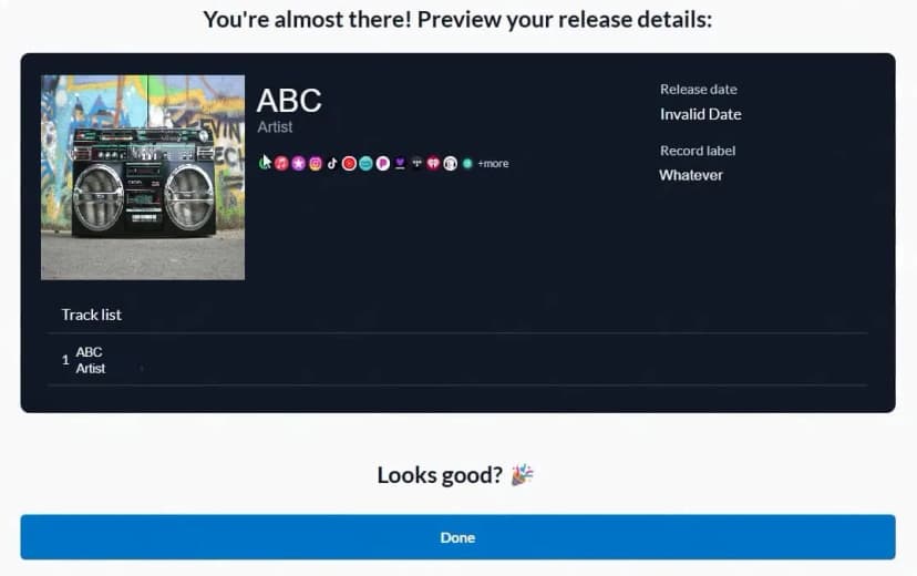 Distrokid walkthrough final step