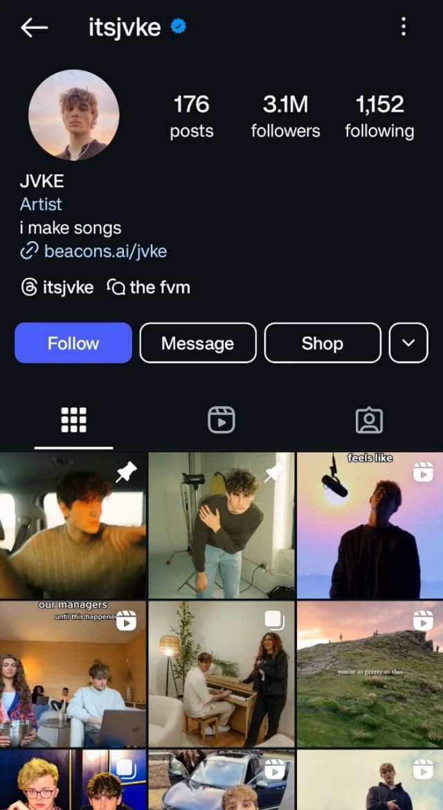 JVKE Instagram analysis