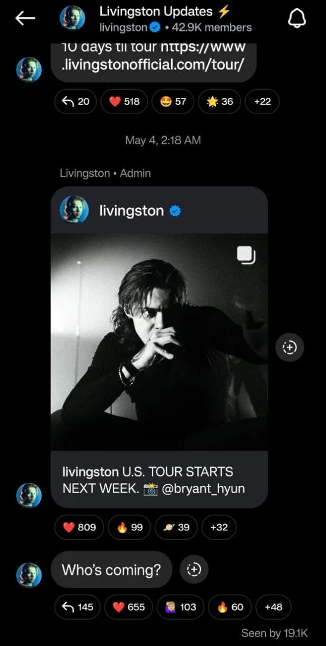 Livingston Instagram broadcast channel