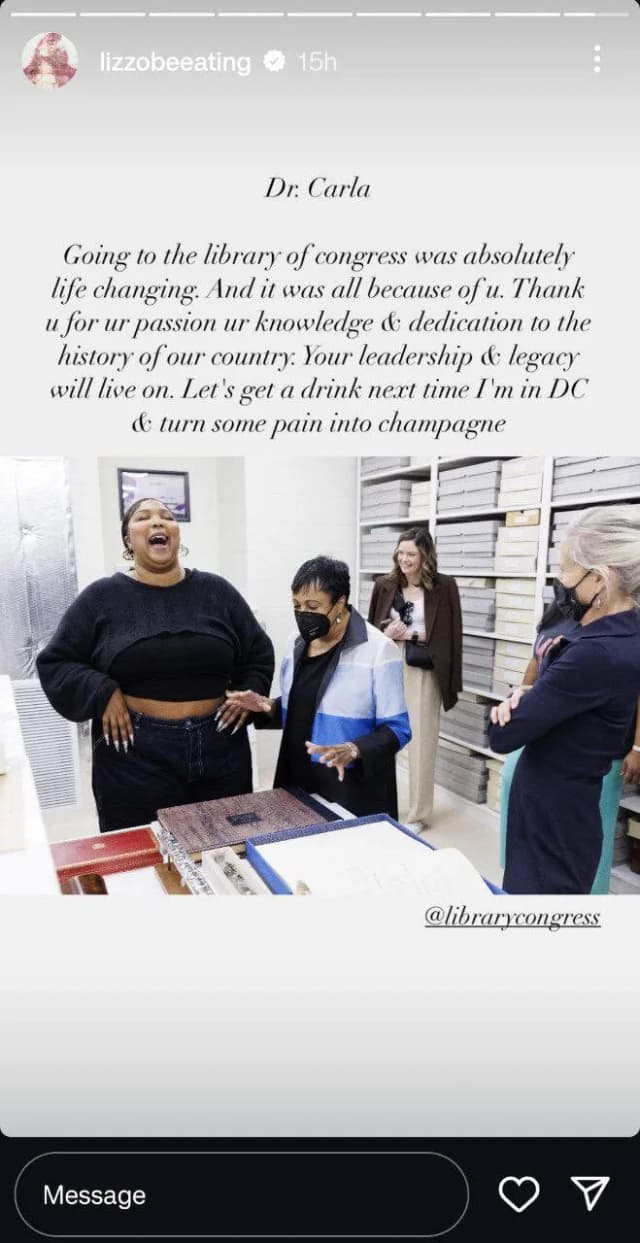 Lizzo showing gratitude in her Instagram story