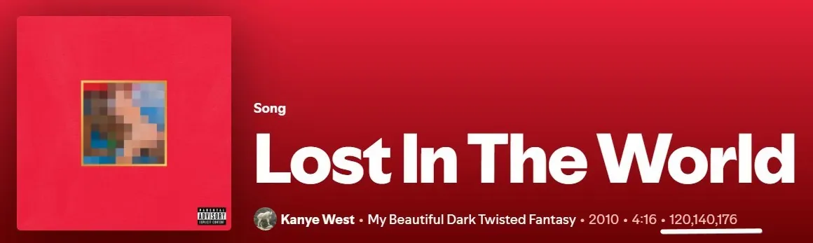 Lost in the world by Kanye and Bon Iver stream count