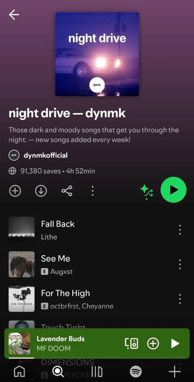 Night Drive Spotify Playlist Placement