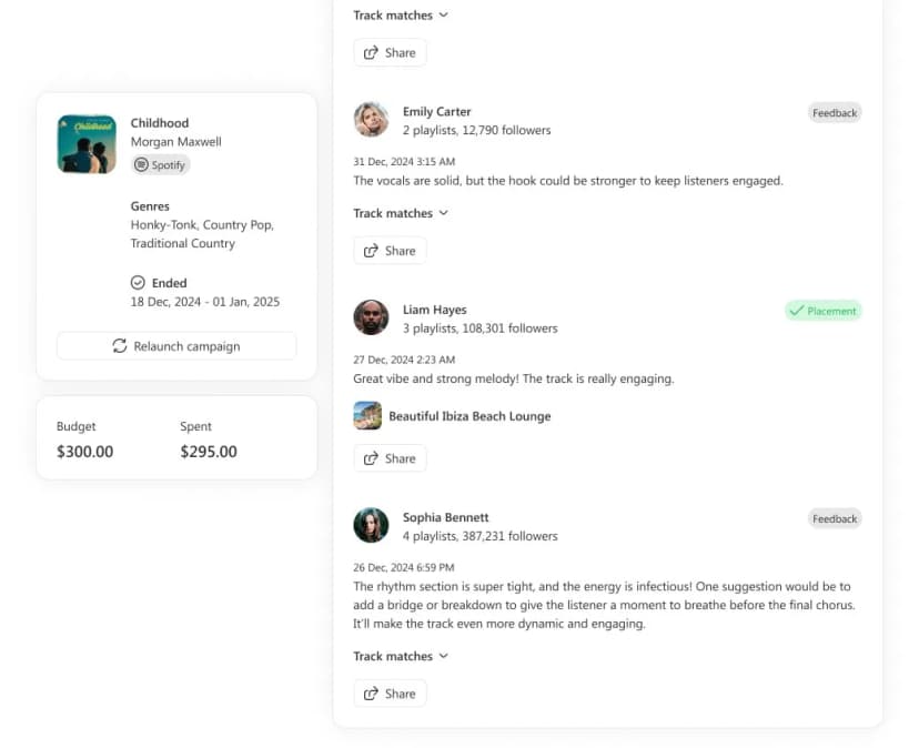 Soundcampaign feedback screenshot