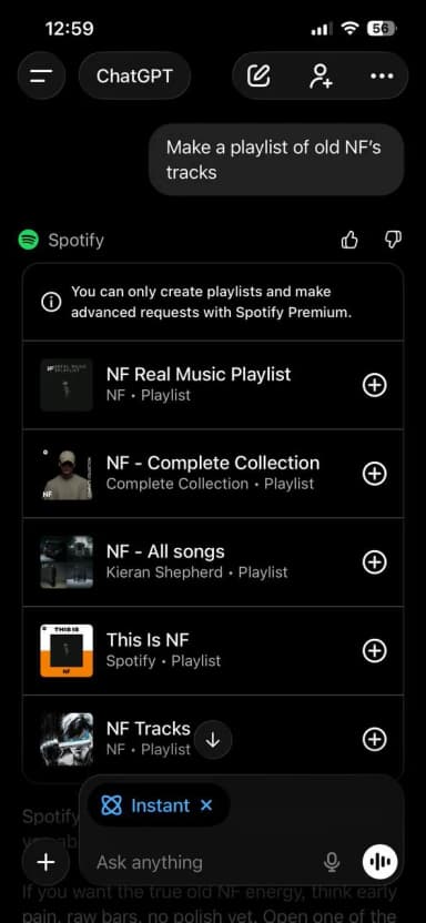 Spotify to chat playlist creation without premium