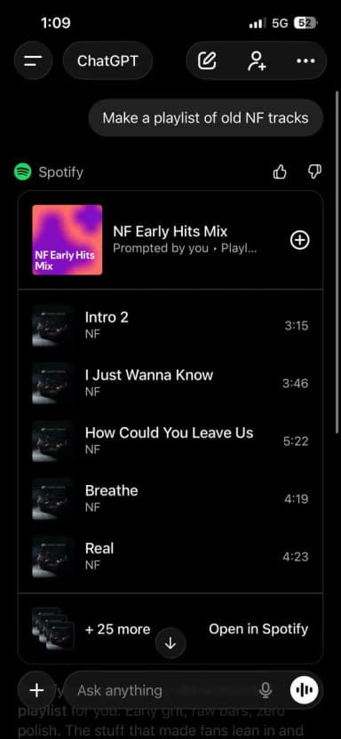 Spotify to chatgpt playlist creation with premium