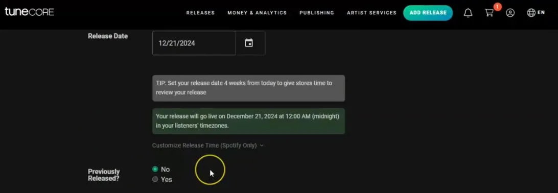 Tunecore walkthrough 4