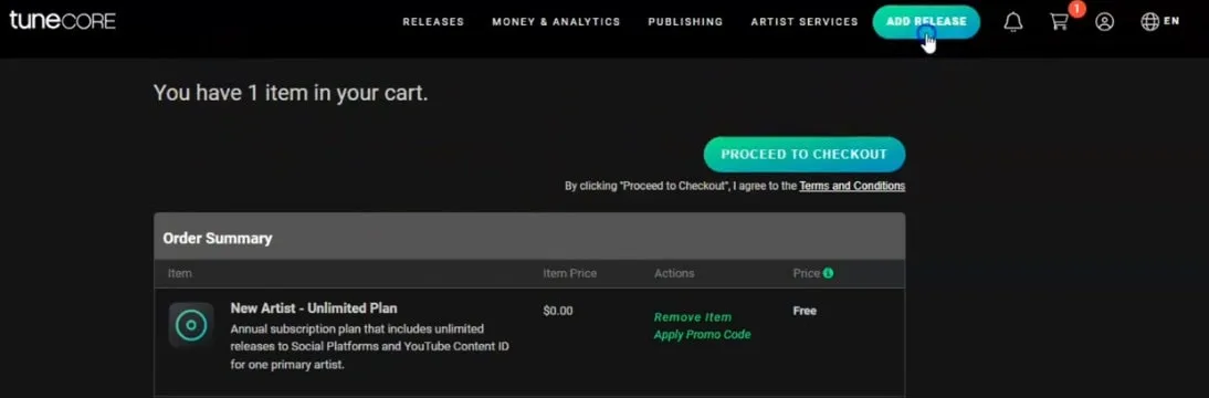 Tunecore walkthrough step 1