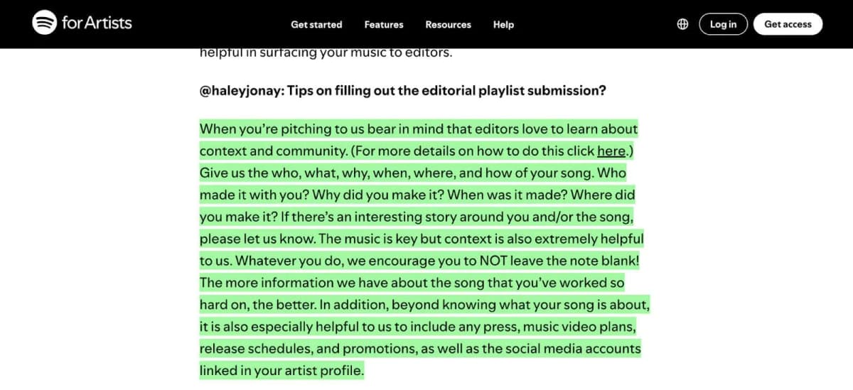 What kind of pitch Spotify editors accept?